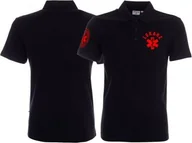 Odzież robocza - Promostars LPP - Koszulka Polo ratownicza czarna męska - nadruk FLUO przód + rękawek - miniaturka - grafika 1