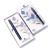 Długopisy - Granatowo-srebrny długopis metalowy z czarnym wkładem - Peterson - miniaturka - grafika 1