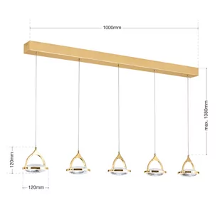 Żyrandol belka LED Moon, 5-pkt., złoty - Lampy sufitowe - miniaturka - grafika 4