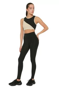 Trendyol Damskie czarne legginsy sportowe push-up wyróżnione spodnie do jogi, Czarny, L - Legginsy - miniaturka - grafika 1