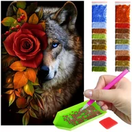Zabawki kreatywne - Haft Diamentowy ARTULIO, Obraz DIY 5D, Diamond Painting, Mozaika Diamentowa 40X60cm (Wilk wśród kwiatów) + Zestaw Akcesoriów - miniaturka - grafika 1
