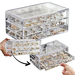 Szkatułka na biżuterię, organizer transparentny - 3 szuflady, 72 przegródki PD159B - Pudełka i szkatułki Szkatułka na biżuterię, organizer transparentny - 3 szuflady, 72 przegródki PD159B - Pudełka i szkatułki - miniaturka - grafika 1