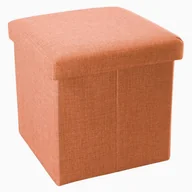 Pufy i podnóżki - Składany stołek do siedzenia 30x30x30 cm W ORANŻU MANDARYNKI - kostka do siedzenia ze schowkiem i pokrywą wykonana z tkaniny o wyglądzie lnu - kostk.. - miniaturka - grafika 1