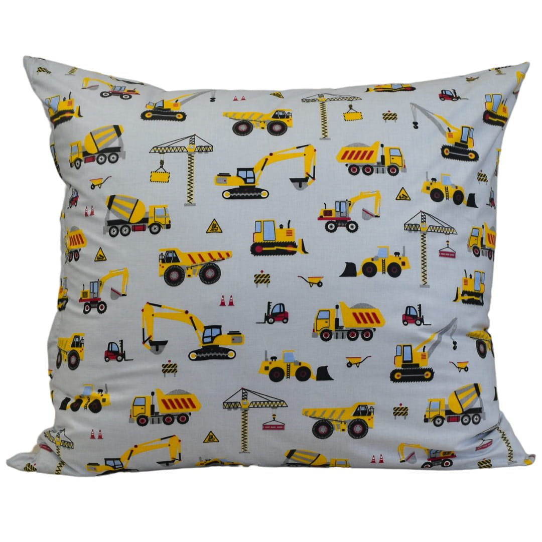 Poszewka Dziecięca 70x80 Bawełniana Koparki Żółte Na Szarym Wysoka Jakość Polski Producent