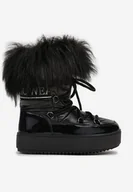 Śniegowce damskie - Czarne Śniegowce z Futerkiem na Platformie Nohie - miniaturka - grafika 1