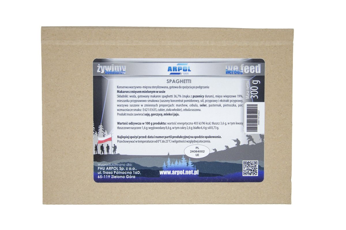 Spaghetti 300 g konserwa wojskowa tacka