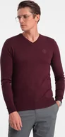 Swetry męskie - Ombre Clothing Klasyczny sweter męski Launcebuz bordowy S - miniaturka - grafika 1