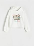 Bluzki dla dziewczynek - Reserved - Bluza Pusheen z aplikacją - złamana biel - miniaturka - grafika 1