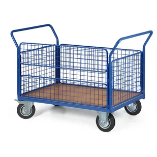 Wózek platformowy z burtami z siatki, 1200 x 800 mm, nośność 200 kg, koła 125 mm z czarną gumą - Wózki magazynowe - miniaturka - grafika 1