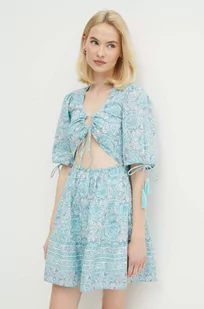 Pepe Jeans sukienka bawełniana MARGOT kolor niebieski mini rozkloszowana PL953478 - Sukienki - miniaturka - grafika 1