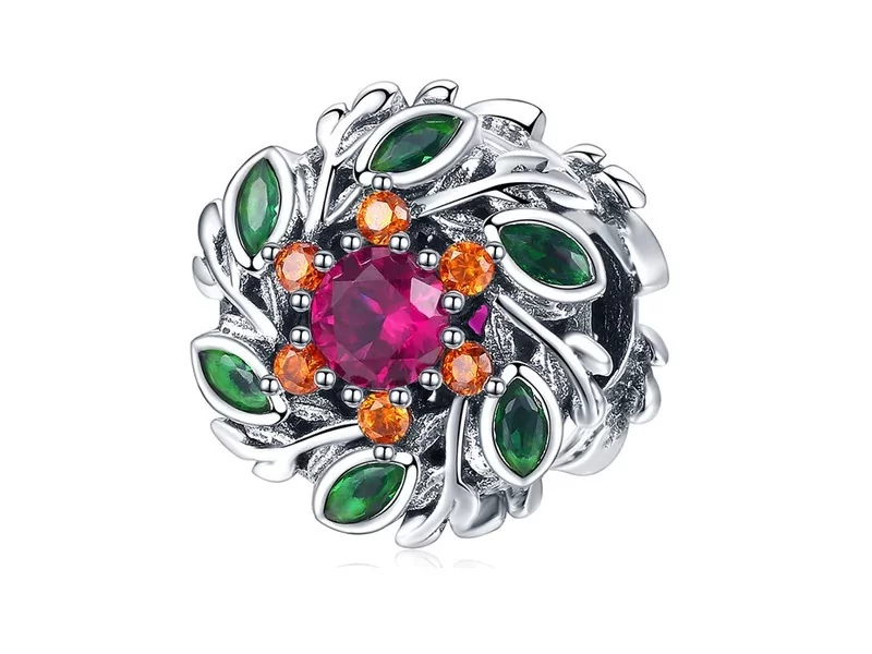 Pandora Valerio.pl Rodowany srebrny charms do kolorowy kwiat flower cyrkonie srebro 925 NEW109 NEW109