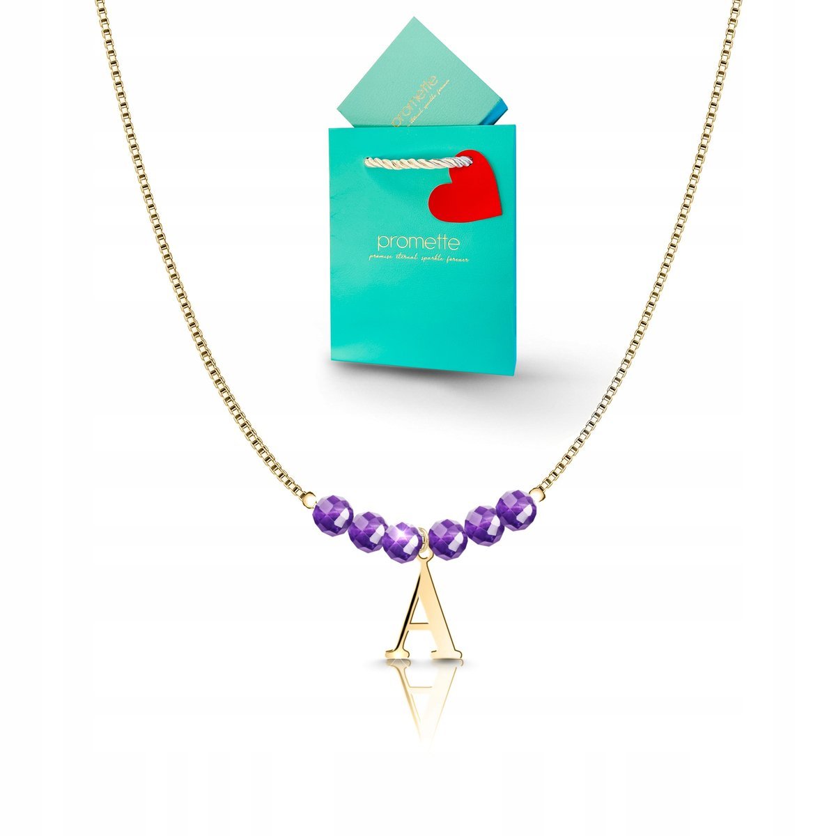 Ametyst naszyjnik damski złoty celebrytka z Twoją literka srebro pozłacane