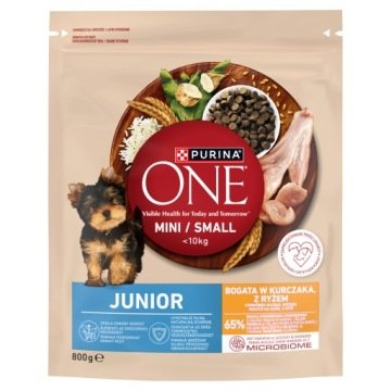 PURINA NESTLE Purina One Junior Mini/Small Karma dla szczeniąt bogata w kurczaka z ryżem 800 g