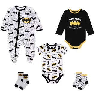 Pajacyki dla niemowląt - Batman Komplet niemowlęcy dla chłopca body, pajacyk + skarpetki - grafika 1