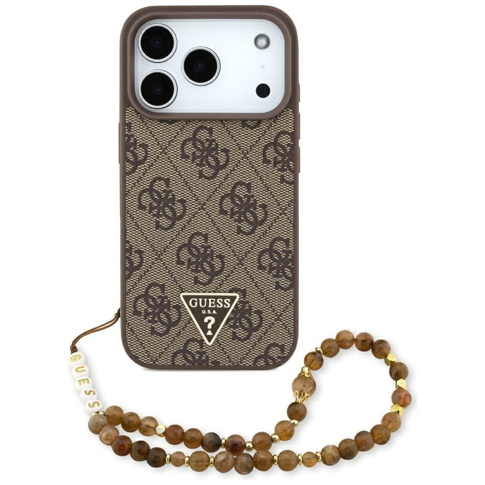 Etui Guess 4G Strap Triangle Logo MagSafe do iPhone 17 Pro brązowy