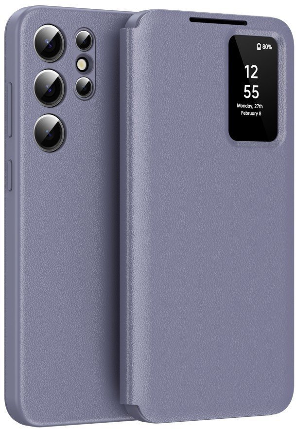 Etui z klapką Supero Smart View skórzane do Samsung Galaxy S23 Ultra, fioletowe