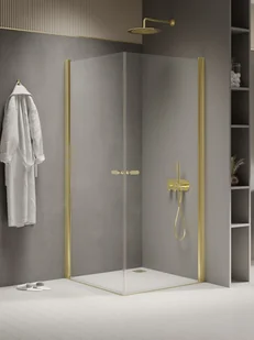 Kabina prysznicowa New Trendy New Soleo 80x90 prostokątna złota uniwersalna K-1880 - Kabiny prysznicowe - miniaturka - grafika 1