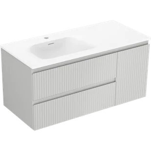 Mexen Rivel szafka łazienkowa 100 cm z umywalką Vela lewą, 2S, 1D, ryflowana, szara mat/biała mat - 91A23-10047-3-BBFFF62-W23L01 - Szafki łazienkowe - miniaturka - grafika 1
