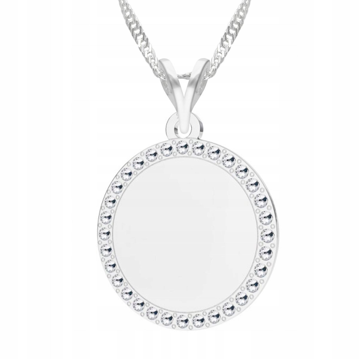 Naszyjnik Srebrny Kółko Cyrkonie Okrąg Geometryczny Kryształki SREBRO 925