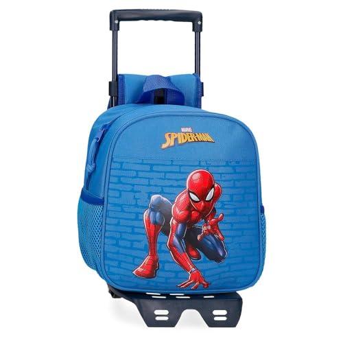 Joumma Marvel Spiderman Vigilante Plecak przedszkolny z wózkiem, niebieski 23x25x10 cm Poliester 5,25 l, Niebieski, Talla única, Plecak przedszkolny z wózkiem