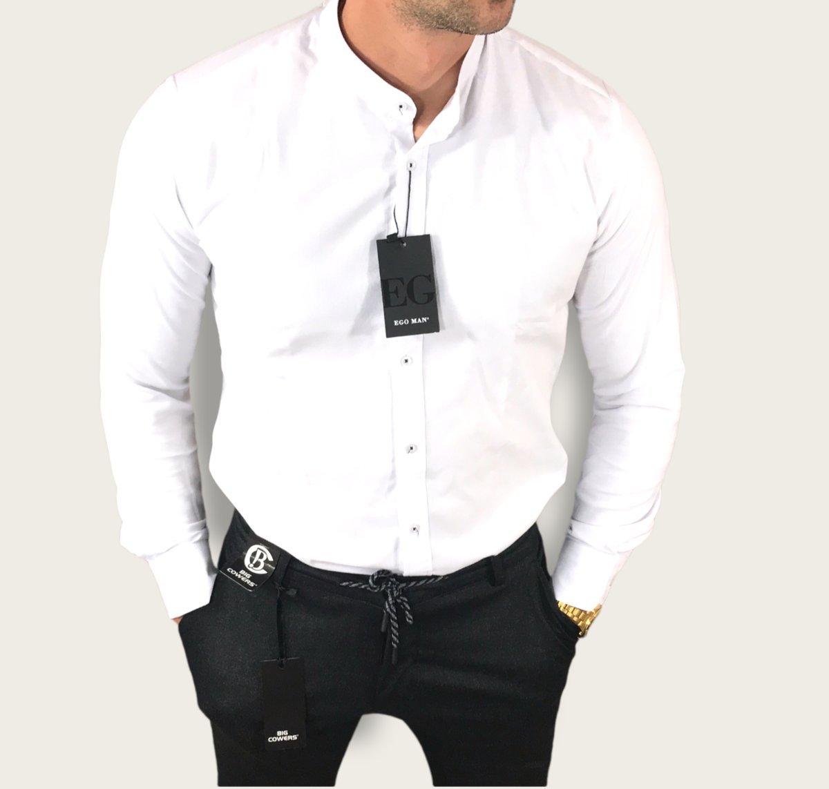 Koszula slim fit ze stójką biała EGO01 S