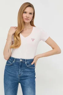 Guess t-shirt damski kolor różowy - Koszulki sportowe damskie - miniaturka - grafika 1