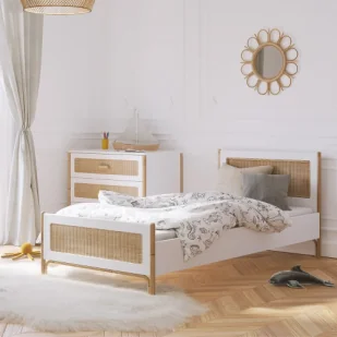 Łóżko białe rattanowe Oceania Neige 90x200 - Łóżka dla dzieci i młodzieży - miniaturka - grafika 1