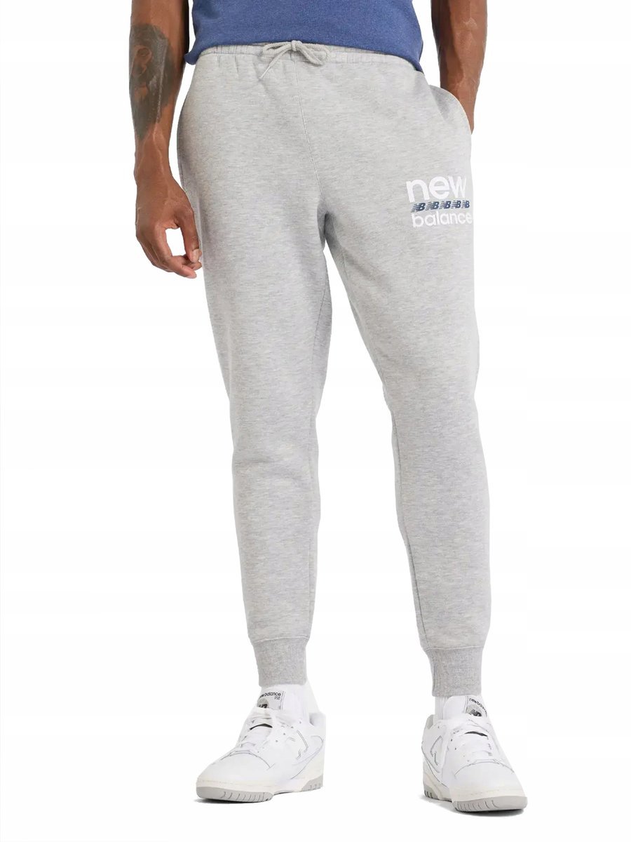 SPODNIE męskie NEW BALANCE dresy MP51940AG dresowe joggery szare ciepłe 2XL XXL