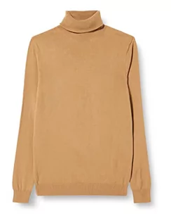 Koszulki męskie - DeFacto Męski sweter z dzianiny z długim rękawem okrągły dekolt - slim fit sweter dla mężczyzn topy (Camel Melange, S), Camel Melange, S - grafika 1