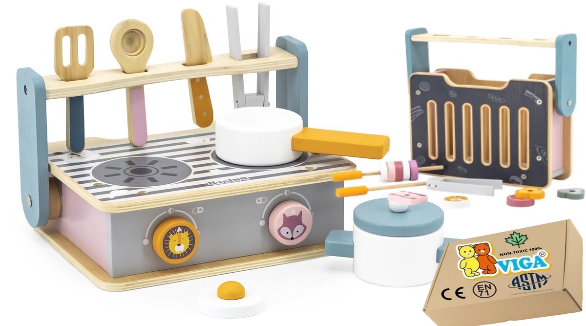 Drewniana Kuchnia zabawkowa Grill KUCHENKA TURYSTYCZNA agd dla dziecka Viga montessori