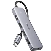 Huby USB - Adapter 4w1 UGREEN Hub USB-C do 4x USB 3.0 + USB-C (szary) - miniaturka - grafika 1
