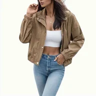 Kurtki damskie - Bomberka damska na zamek i zatrzaski - Brązowy S - miniaturka - grafika 1