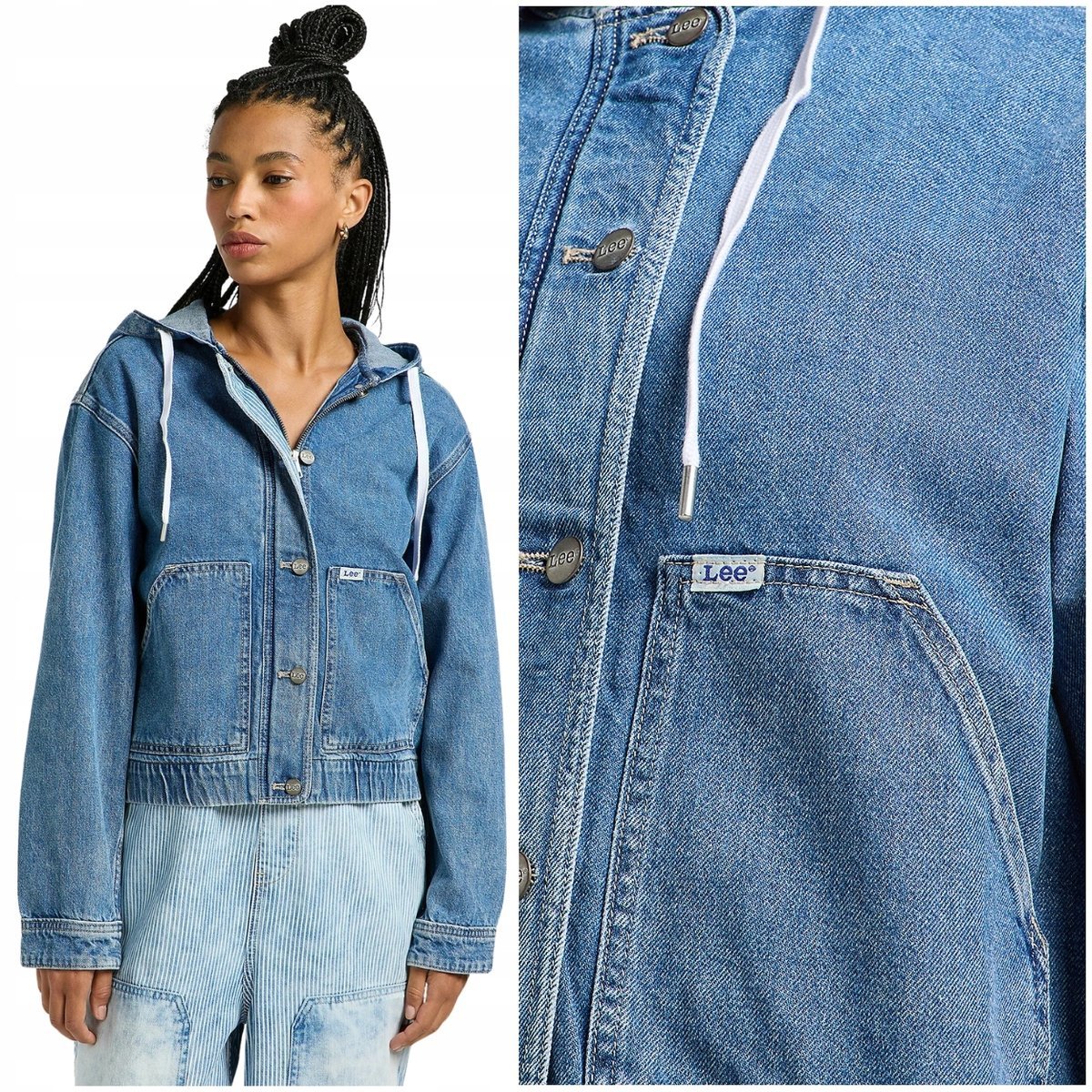 Lee UTILITY JACKET Fly krótka luźna damska kurtka jeansowa z kapturem XL