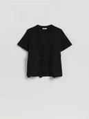 Koszulki i topy damskie - Reserved - T‑shirt z koronkową aplikacją - czarny - miniaturka - grafika 1
