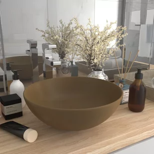 vidaXL Umywalka łazienkowa, ceramiczna, matowa kremowa, okrągła - Umywalki - miniaturka - grafika 1