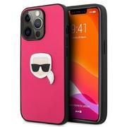 Etui i futerały do telefonów - Karl Lagerfeld KLHCP13XPKMP iPhone 13 Pro Max 6,7" różowy/pink hardcase Leather Ikonik Karl s Head Metal KF000802 - miniaturka - grafika 1