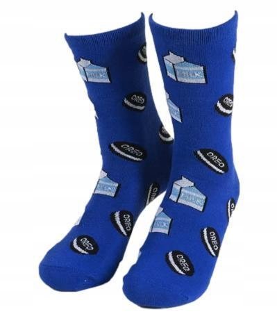 KOLOROWE SKARPETKI SKARPETY GRANATOWE MLEKO OREO ŚMIESZNE WZORY PREZENT