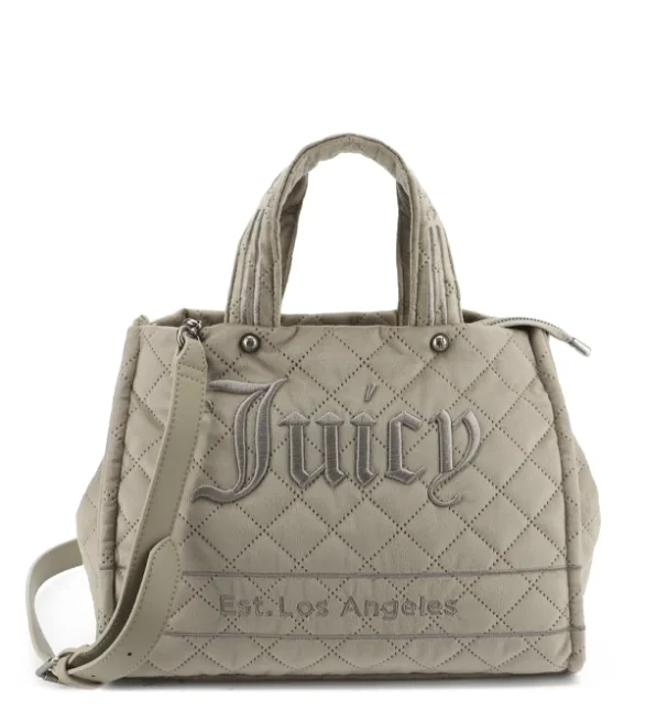 Beżowa pikowana torebka kuferek Juicy Couture welurowa z paskiem