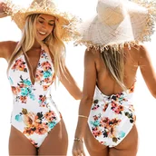 Stroje kąpielowe - STRÓJ KĄPIELOWY JEDNOCZĘŚCIOWY KWIATY WIĄZANY S 36 - miniaturka - grafika 1