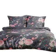 Pościel - Pościel satyna bawełniana ALFON 200x220 grafitowa różowa peonie - miniaturka - grafika 1