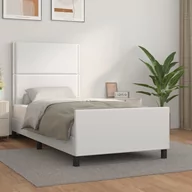 Łóżka - Lumarko Rama łóżka z zagłówkiem, biała, 100x200cm, obite sztuczną skórą - miniaturka - grafika 1