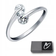 Pierścionki - Pierścionek Damski Srebrny Podwójne Kryształki Regulowany Idealny Prezent - miniaturka - grafika 1