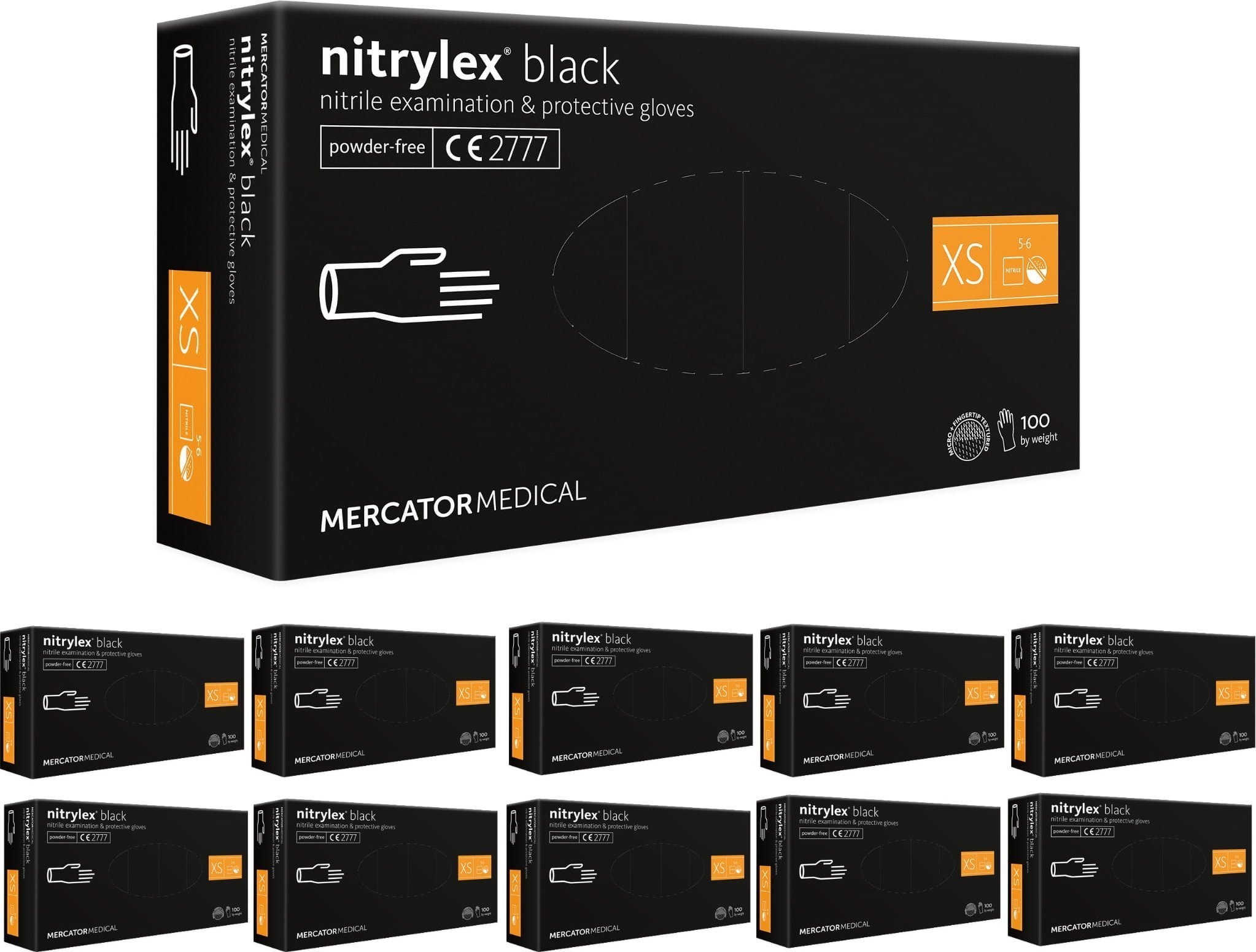 Mercator Rękawice Nitrylowe 100 sztuk / Czarne / Nitrylex Black - 10 szt. XS 5-6