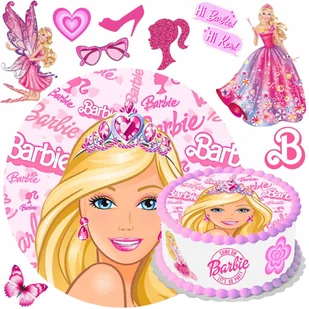 OPŁATEK NA TORT BARBIE + TEKST + POSTACIE JADALNA DEKORACJA - Batoniki - miniaturka - grafika 1