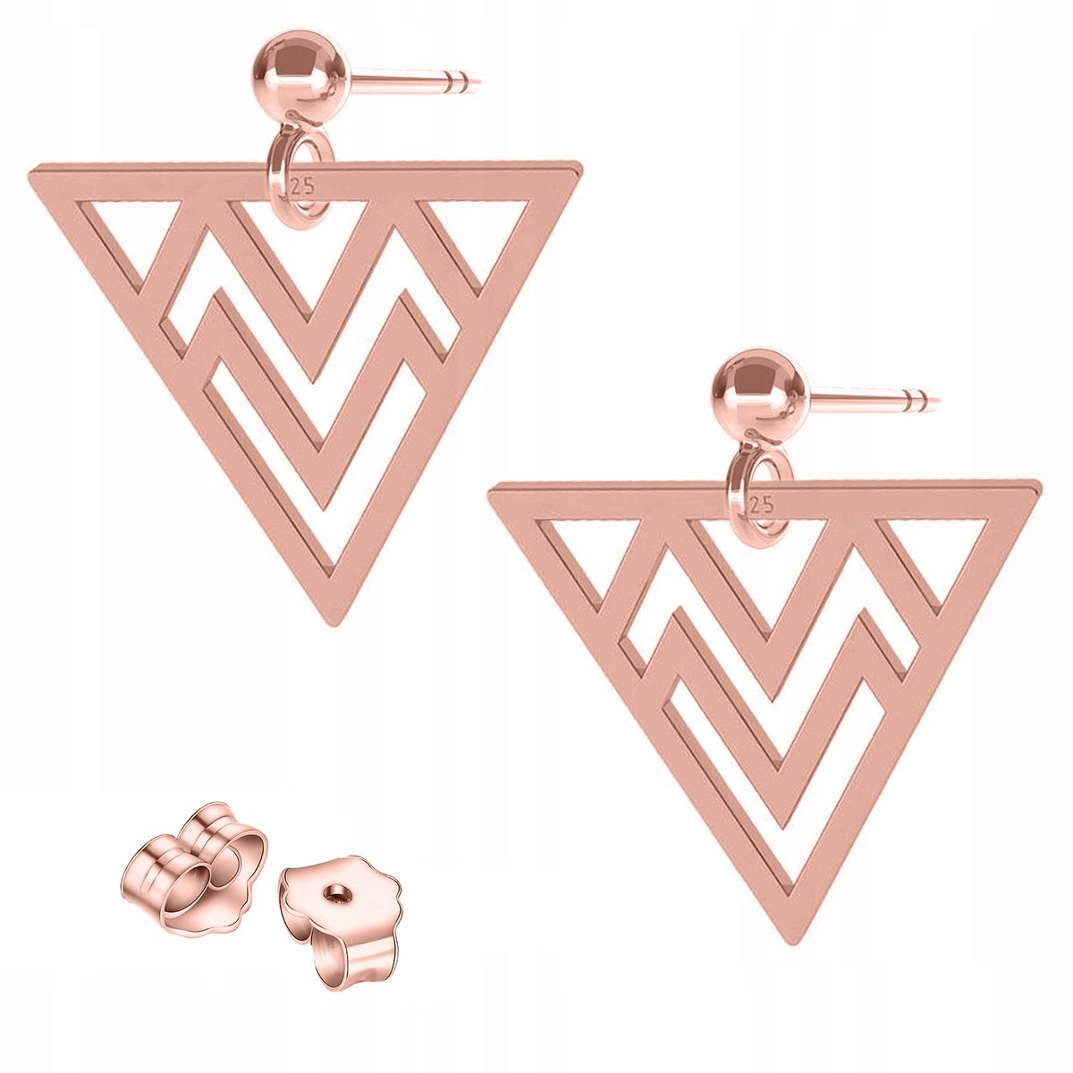 Kolczyki Pozłacane Trójkąty Blaszki z Trójkątem Ażurowe SREBRO 925