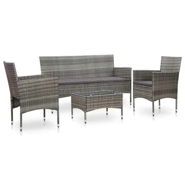 Zestaw Mebli Ogrodowych Rattanowych z Poduszkami, Szary, Sofa 155x58x81 cm,