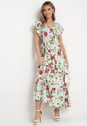 Sukienki - Jasnozielona Rozkloszowana Sukienka Maxi z Wiskozy w Kwiatowy Print Unadis - miniaturka - grafika 1