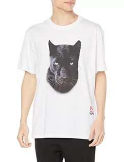 Koszulki męskie - HUGO Męski T-shirt Deetah z bawełnianego dżerseju z nadrukiem Jaglion, White100, XL - grafika 1