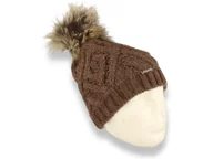 Czapki damskie - Czapka damska zimowa z pomponem polska produkcja brązowa ocieplana polarem - miniaturka - grafika 1