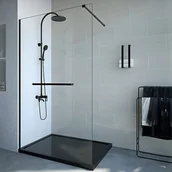 Ścianki i drzwi prysznicowe - Ścianka prysznicowa z uchwytem na ręczniki - 120 x 200 cm - Czarny mat - Szkło hartowane - KRISTEN - miniaturka - grafika 1